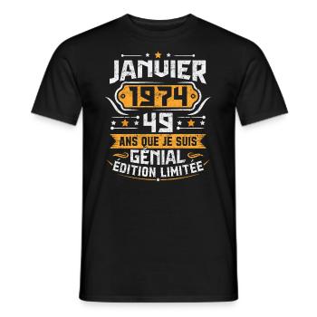 Rétro Cadeau D'anniversaire 49 Ans Janvier 1974 - T-shirt homme - noir - Devant - AI Model Male 178 light (178cm)