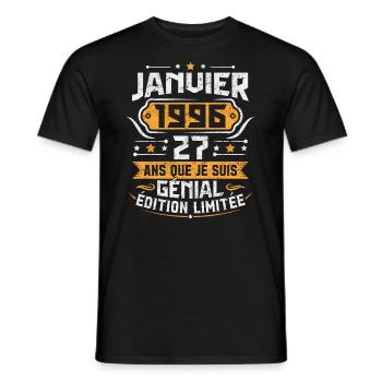 Rétro Cadeau D'anniversaire 27 Ans Janvier 1996 - T-shirt homme - noir - Devant - AI Model Male 178 light (178cm)