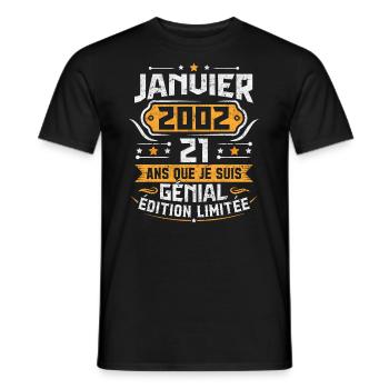 Rétro Cadeau D'anniversaire 21 Ans Janvier 2002 - T-shirt homme - noir - Devant - AI Model Male 178 light (178cm)