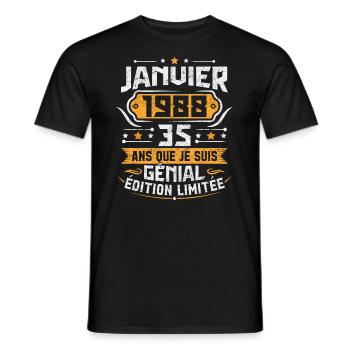 Rétro Cadeau D'anniversaire 35 Ans Janvier 1988 - T-shirt homme - noir - Devant - AI Model Male 178 light (178cm)