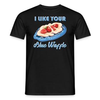 I like your blue waffle cookies strawberries - Men's T-Shirt - black - Front - AI Model Male 178 light (178cm)