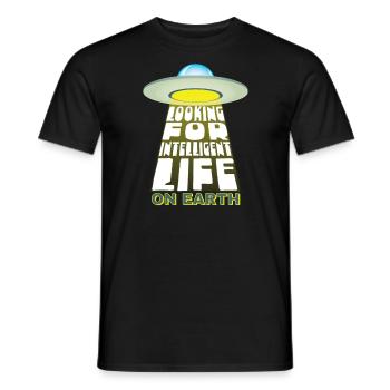 In search of intelligent life on - Men's T-Shirt - black - Front - AI Model Male 178 light (178cm)