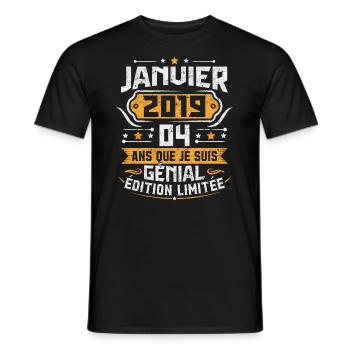 Retro birthday gift 4 years January 2019 - Men's T-Shirt - black - Front - AI Model Male 178 light (178cm)