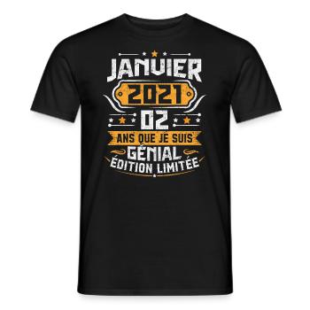 Rétro Cadeau D'anniversaire 2 Ans Janvier 2021 - T-shirt homme - noir - Devant - AI Model Male 178 light (178cm)