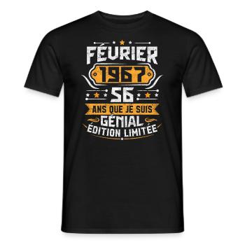 Rétro Cadeau D'anniversaire 56 Ans Février 1967 - T-shirt homme - noir - Devant - AI Model Male 178 light (178cm)