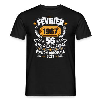 Cadeau D'anniversaire 56 Ans Février 1967 Vintage - T-shirt homme - noir - Devant - AI Model Male 178 light (178cm)