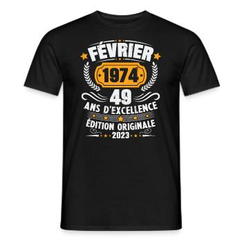 Cadeau D'anniversaire 49 Ans Février 1974 Vintage - T-shirt homme - noir - Devant - AI Model Male 178 light (178cm)