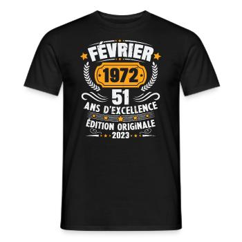 Cadeau D'anniversaire 51 Ans Février 1972 Vintage - T-shirt homme - noir - Devant - AI Model Male 178 light (178cm)