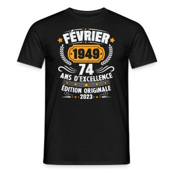 Cadeau D'anniversaire 74 Ans Février 1949 Vintage - T-shirt homme - noir - Devant - AI Model Male 178 light (178cm)