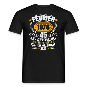 Cadeau D'anniversaire 45 Ans Février 1978 Vintage - T-shirt homme - noir - Devant - AI Model Male 178 light (178cm)