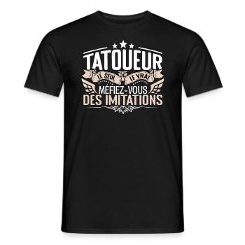 Tatoueur le seul Tatoueur le vrai Tatoueur - T-shirt homme - noir - Devant - AI Model Male 178 light (178cm)