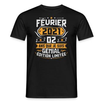 Rétro Cadeau D'anniversaire 2 Ans Février 2021 - T-shirt homme - noir - Devant - AI Model Male 178 light (178cm)