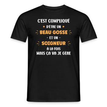 C'est compliqué d'être un beau gosse et Soigneur - T-shirt homme - noir - Devant - AI Model Male 178 light (178cm)