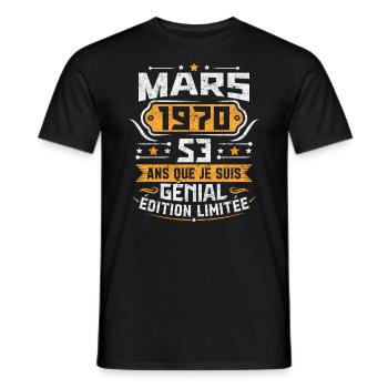 Rétro Cadeau D'anniversaire 53 Ans Mars 1970 - T-shirt homme - noir - Devant - AI Model Male 178 light (178cm)