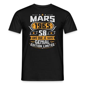 Rétro Cadeau D'anniversaire 58 Ans Mars 1965 - T-shirt homme - noir - Devant - AI Model Male 178 light (178cm)