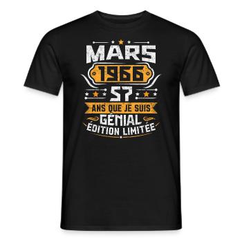 Rétro Cadeau D'anniversaire 57 Ans Mars 1966 - T-shirt homme - noir - Devant - AI Model Male 178 light (178cm)