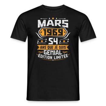 Rétro Cadeau D'anniversaire 54 Ans Mars 1969 - T-shirt homme - noir - Devant - AI Model Male 178 light (178cm)