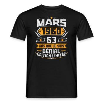 Rétro Cadeau D'anniversaire 63 Ans Mars 1960 - T-shirt homme - noir - Devant - AI Model Male 178 light (178cm)