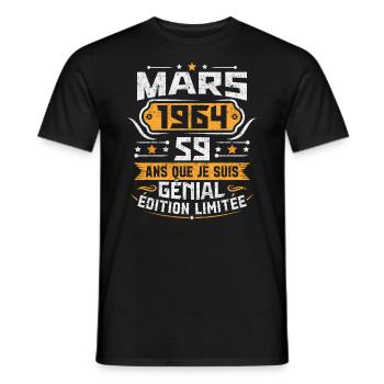 Rétro Cadeau D'anniversaire 59 Ans Mars 1964 - T-shirt homme - noir - Devant - AI Model Male 178 light (178cm)