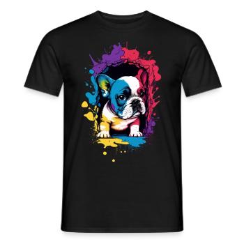 Mignon chiot bouledogue français coloré - T-shirt homme - noir - Devant - AI Model Male 178 light (178cm)