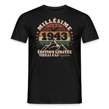 Millésime 1943 vieilli à la perfection - T-shirt homme - noir - Devant - AI Model Male 178 light (178cm)