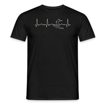 Surfing woman Wave Girl. Heart. Love. EKG. Pulse. - Men's T-Shirt - black - Front - AI Model Male 178 light (178cm)