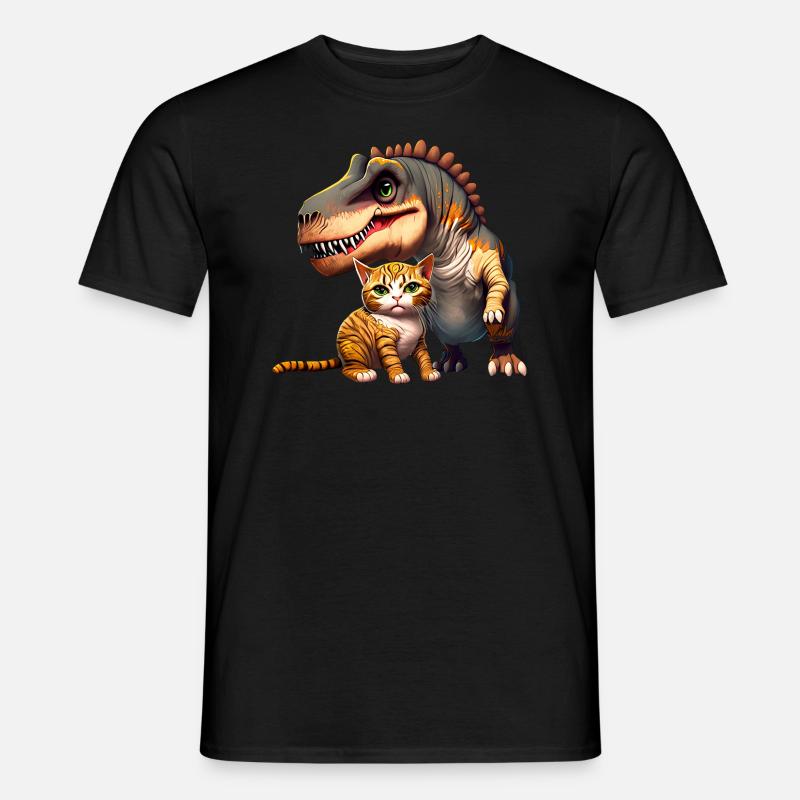 Katze schmust mit T-Rex - Männer T-Shirt - Schwarz