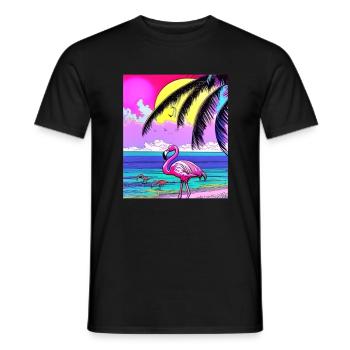 Flamant rose et palmiers - T-shirt homme - noir - Devant - AI Model Male 178 light (178cm)
