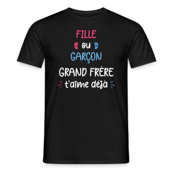 Fille ou garçon grand frère t'aime déjà - T-shirt homme - noir - Devant - AI Model Male 178 light (178cm)