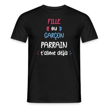 Fille ou garçon parrain t'aime déjà - T-shirt homme - noir - Devant - AI Model Male 178 light (178cm)