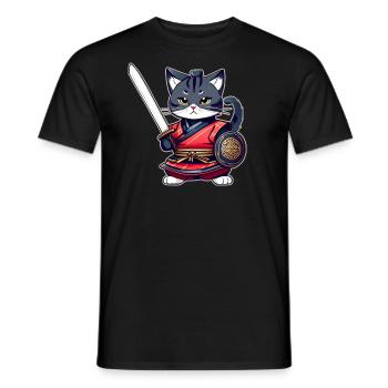 Niedliche Samurai Katze - Männer T-Shirt - Schwarz - Vorne - AI Model Male 178 light (178cm)