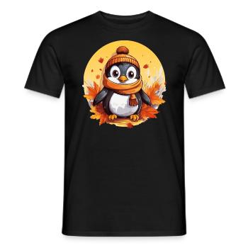 Pinguin im Herbst: Laub & Sonnenuntergang - Männer T-Shirt - Schwarz - Vorne - AI Model Male 178 light (178cm)
