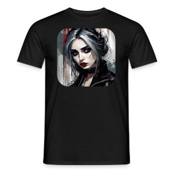 Cool gothic girl with red lips - Men's T-Shirt - black - Front - AI Model Male 178 light (178cm)
