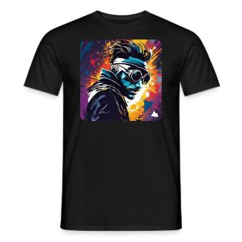Cool steampunk man with glasses - Men's T-Shirt - black - Front - AI Model Male 178 light (178cm)