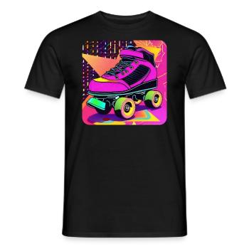 Patins à roulettes Disco colorés dans un style rétro - T-shirt homme - noir - Devant - AI Model Male 178 light (178cm)