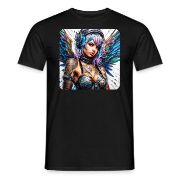 Ange cyberpunk cool avec des écouteurs - T-shirt homme - noir - Devant - AI Model Male 178 light (178cm)