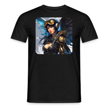 Ange cyberpunk cool avec des écouteurs - T-shirt homme - noir - Devant - AI Model Male 178 light (178cm)