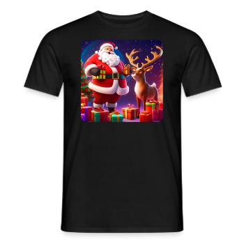 Dicker Weihnachtsmann und süßes Rentier - Männer T-Shirt - Schwarz - Vorne - AI Model Male 178 light (178cm)