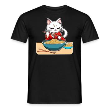 Cute asian cat and ramen noodles - Men's T-Shirt - black - Front - AI Model Male 178 light (178cm)