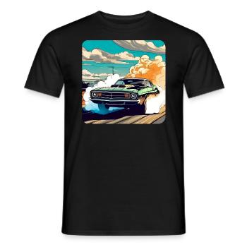 Oldtimer Drift Auto Turbo Rallye mit Rauch - Männer T-Shirt - Schwarz - Vorne - AI Model Male 178 light (178cm)