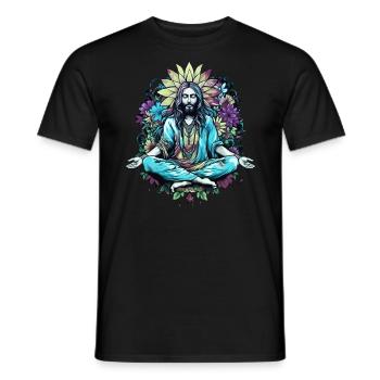 Jesus Christ Meditation Hippie Flower Power Yoga - Men's T-Shirt - black - Front - AI Model Male 178 light (178cm)