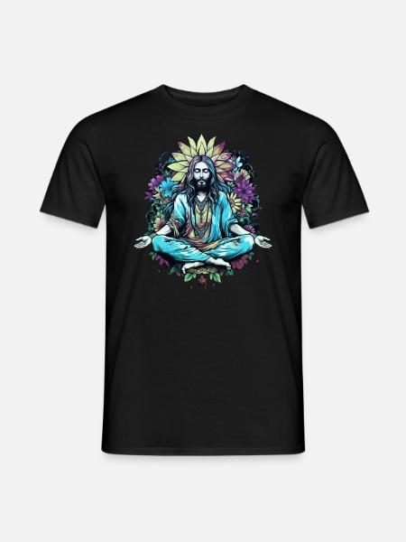 Jesus Christus Meditation Hippie Flower Power Yoga - Männer T-Shirt - Schwarz