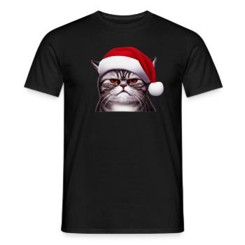 Eine mürrische Katze mit Weihnachtsmütze - Männer T-Shirt - Schwarz - Vorne - AI Model Male 178 light (178cm)