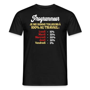 100% Au Travail Citation Drôle Programmeur - T-shirt homme - noir - Devant - AI Model Male 178 light (178cm)