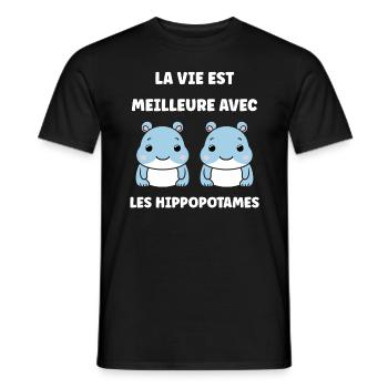 amour petit hippopotame - T-shirt homme - noir - Devant - AI Model Male 178 light (178cm)