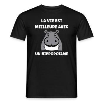 amour petit hippopotame - T-shirt homme - noir - Devant - AI Model Male 178 light (178cm)