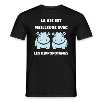 amour petit hippopotame - T-shirt homme - noir - Devant - AI Model Male 178 light (178cm)