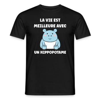 amour petit hippopotame - T-shirt homme - noir - Devant - AI Model Male 178 light (178cm)