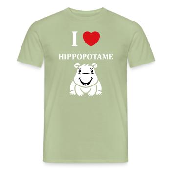 amour petit hippopotame - T-shirt homme - vert sauge - Devant - AI Model Male 178 light (178cm)
