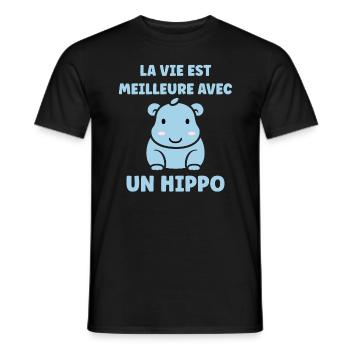 Amour petit hippopotame - T-shirt homme - noir - Devant - AI Model Male 178 light (178cm)